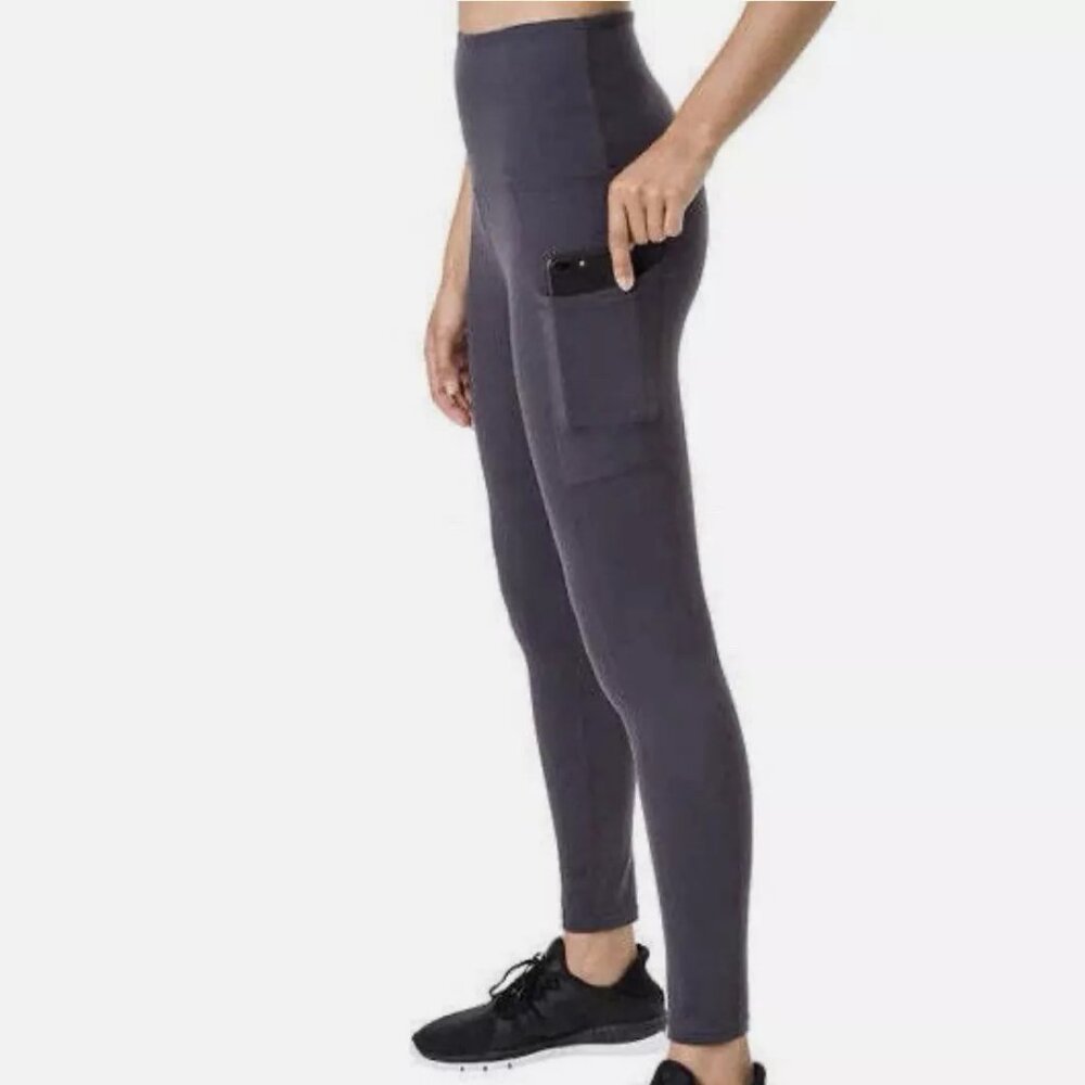 NWT Tuff Athletics leggings Grey side pockets high waist Size Large